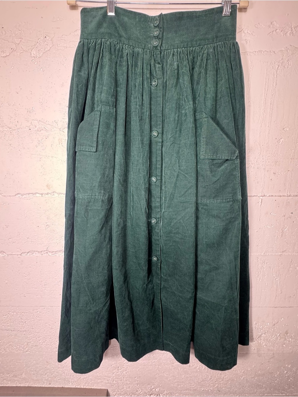 Vampires Wife Skirt UK Size 12 Emerald Green Corduroy High Waist Midi Goth Rare
